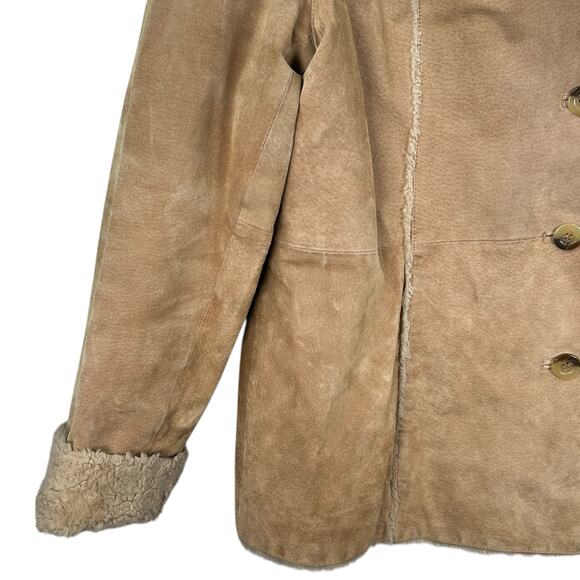 Vintage Y2K Suede Leather Jacket Coat Womens XL Sherpa Lined Penny Lane Brown - Picture 3 of 13